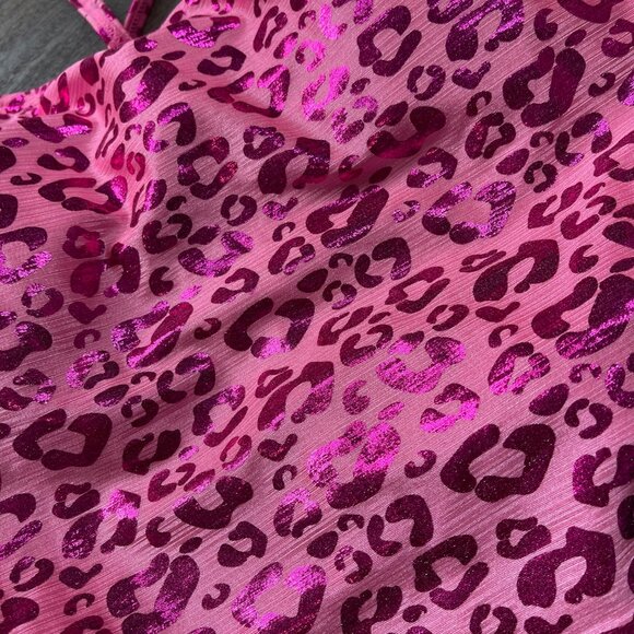 Cupshe Pink Leopard Print One Piece Swimsuit Womens Size Large Shiny Strappy NEW - Picture 7 of 11